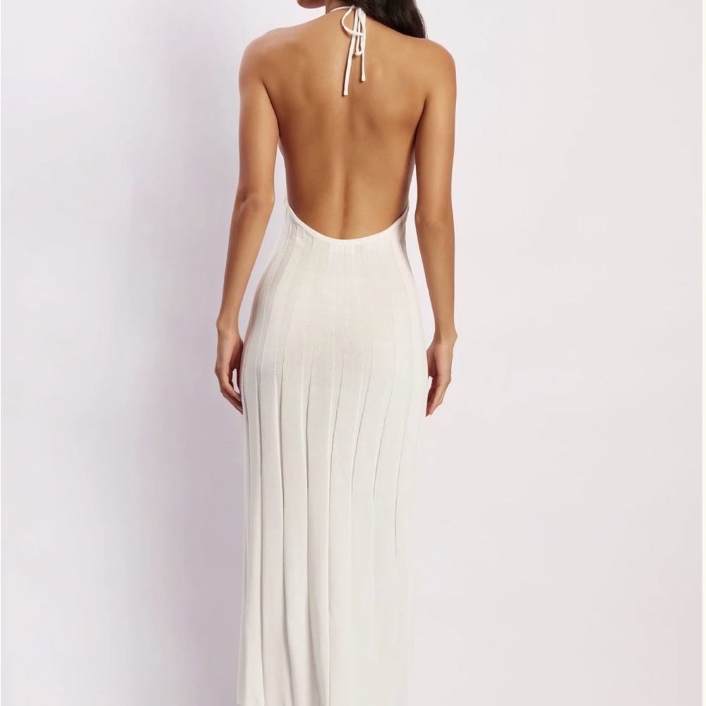 Meshki White Ribbed Halter Maxi